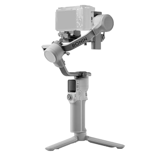 A mirrorless camera mounted on a handheld gimbal stabilizer